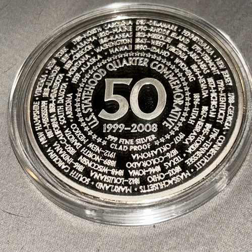 1999-2008 Giant .999 Fine Silver CLAD Commemorative US States Quarter 2 1/2" - Picture 4 of 6