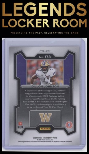 2024 Panini Prizm Draft Picks #173 Dillon Johnson Ruby Wave - Picture 2 of 2
