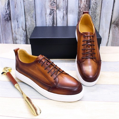 Herren Echtleder Schuhe Runde Spitze Business Formell Freizeit Schnürschuhe Boardschuhe - Bild 8 von 20