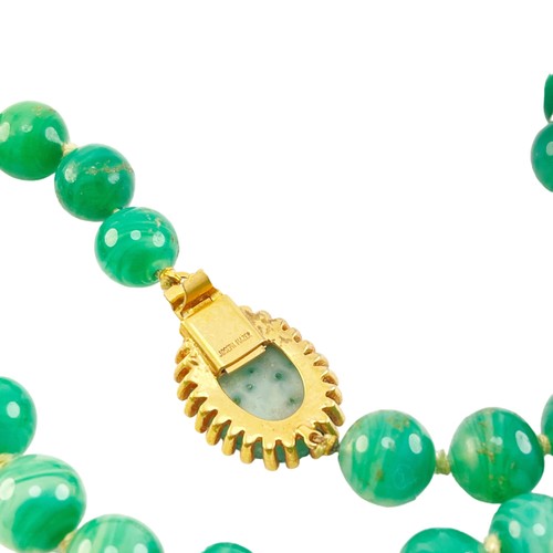 Vintage Joseph Mazer Green Glass Bead Necklace, 1960s Mazer Faux Jade Glass Bead - Picture 3 of 11