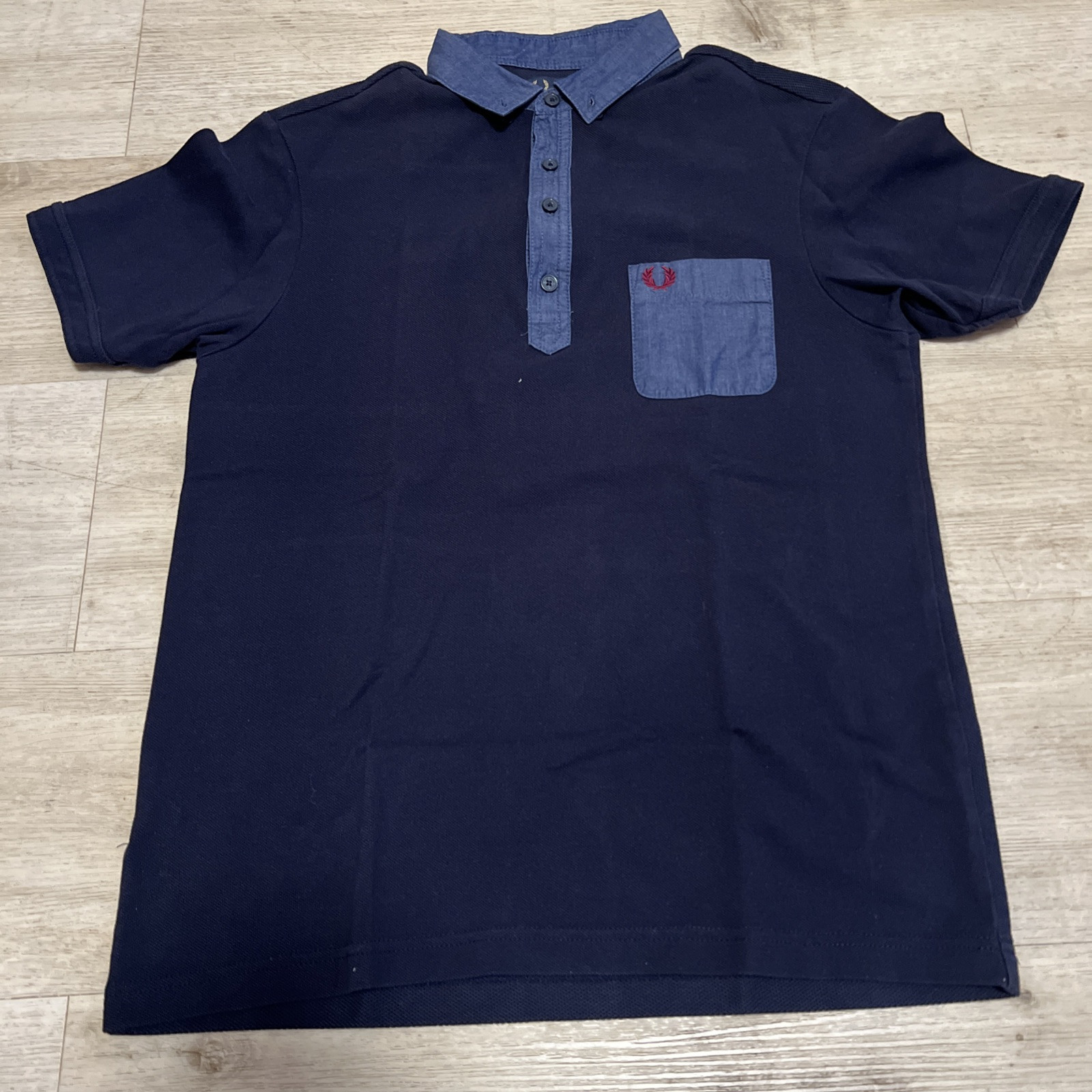 Fred Perry Mens Polo Shirt Sz M Blue Denim Style Collar