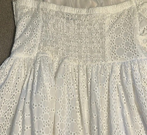 XOXO Midi Strapless White Eyelet Dress Ruffled Lined Empire Beaded Waist 11/12 - Picture 8 of 11