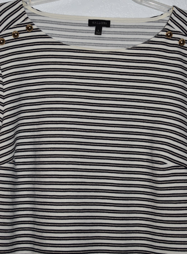 Talbots Large Stretch Top Long Sleeve Tiny Stripes Button Detail Ruffle Sleeve - Picture 8 of 16