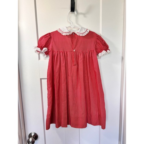 Vintage Jayne Copeland Girls Striped Puff Sleeve Shift Dress Red White Size 6X - Picture 6 of 12