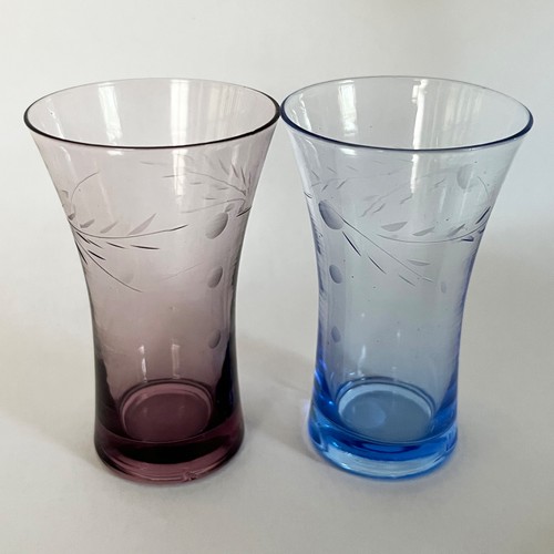 5 bicchieri da tiro vintage c1930 in vetro inciso depressione, modello vite/punto - Foto 2 di 3