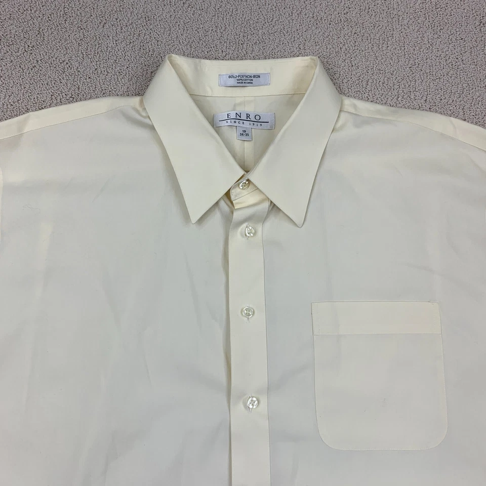 Camisa de vestir Enro años 80 2 capas sin planchar para hombre manga larga algodón amarillo claro Foto 2 de 4