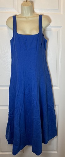 Lily Pulitzer Calina Linen Blue Dress Sz 6 Sleeveless Square Neck Fit & Flare - Picture 4 of 15