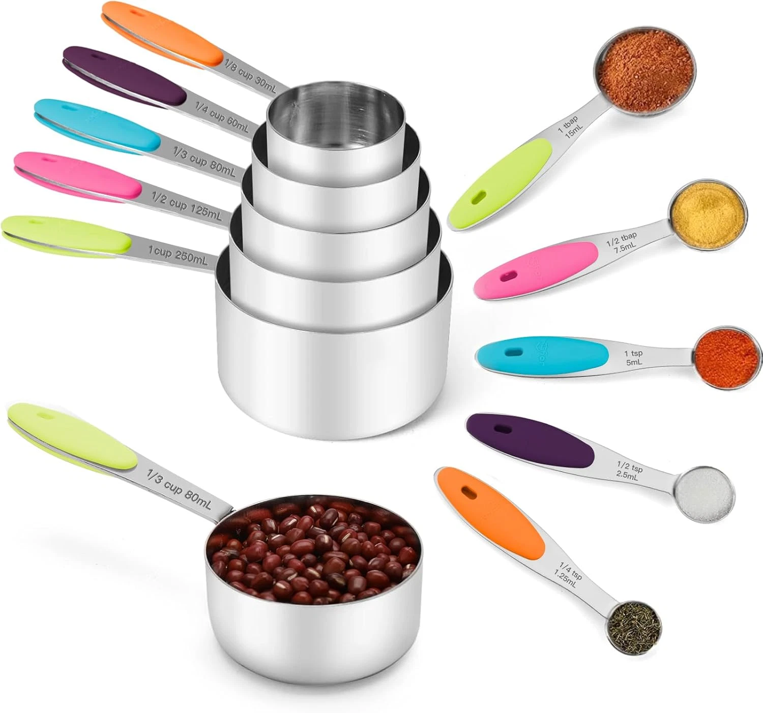 Joyhill Stainless Steel Measuring Cups and Spoons Set of 10 Piece, Nesting Metal