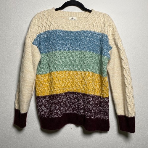 St Johns Bay gestreifter Zopfmuster Pullover Sweater Color Block Damen M Cottagecore - Bild 1 von 8