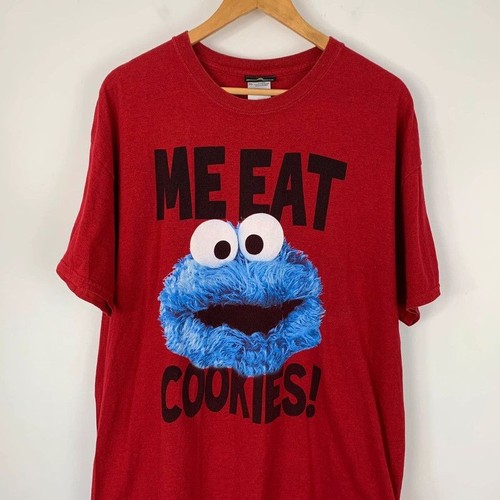 Sesamstraße T-Shirt Gr. XL Krümelmonster Me Eat Cookies rot kurzarm