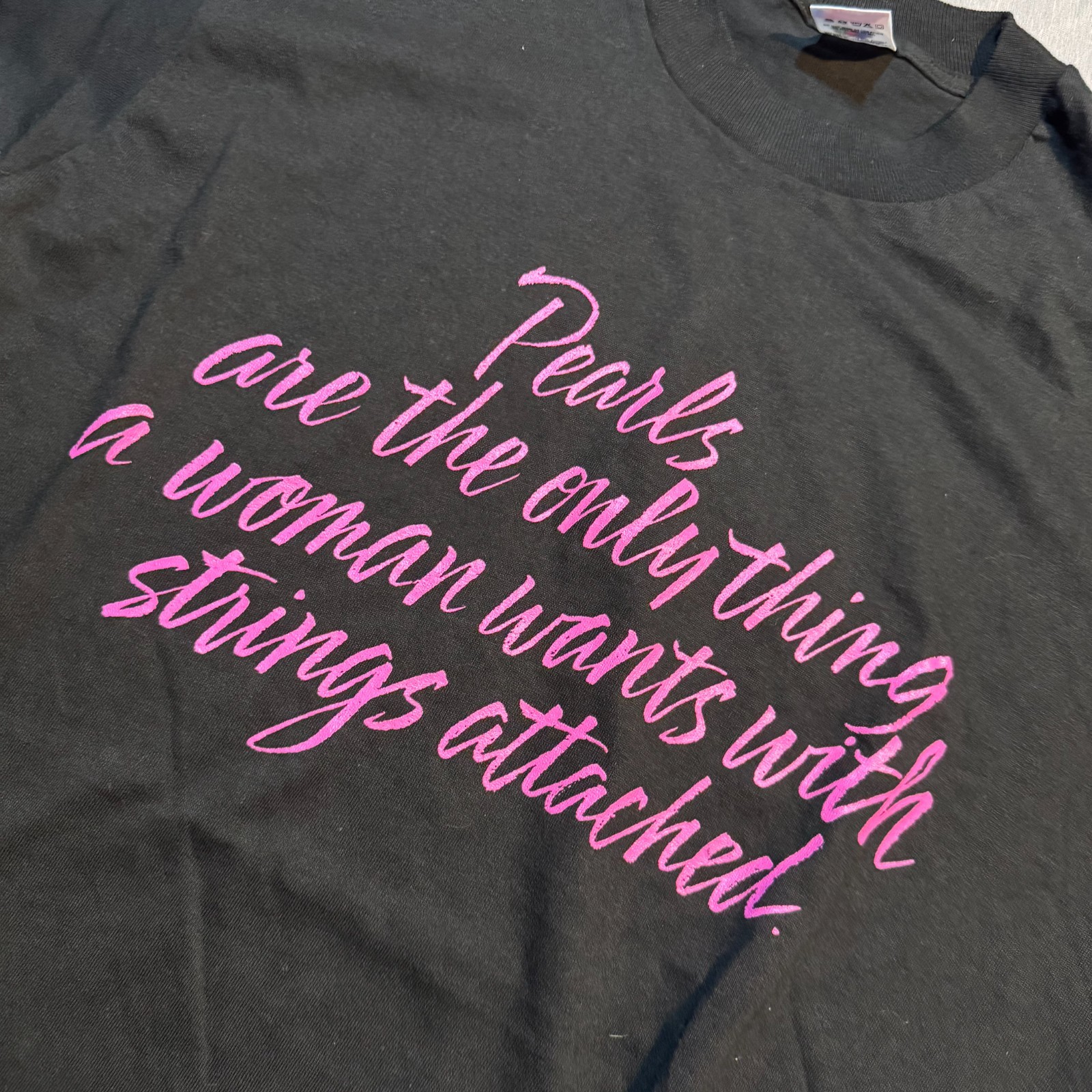 Vintage Virginia Slims Shirt Mens L Black Pink Strings Attached Funny Quote 90s