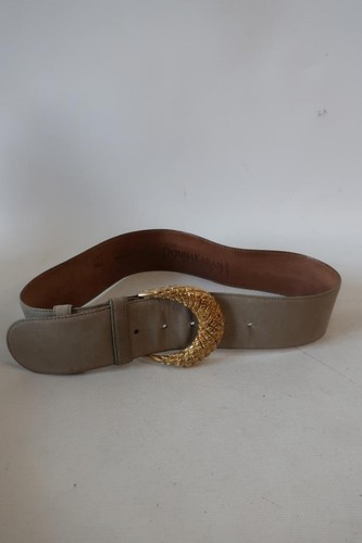Women Donna Karan New York Beige Gold-Tone Buckle Nubuck Leather Designer Belt S - Picture 2 of 9