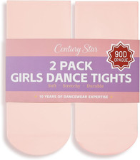Century Star 2-Pack Girls Ballet Tights - 90D Opaque Footed Dance Toddlers Tight