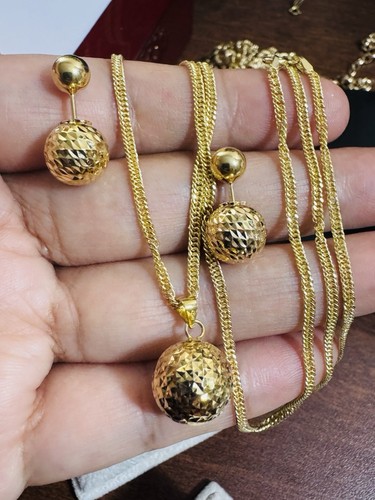 Pure 18K 750 Real Yellow Gold Balls Earring & Necklace 19.6”/20” Long 7.7g 2.2mm - Picture 8 of 24