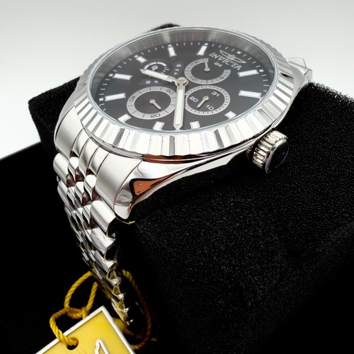 NEU Herren INVICTA Day-Date Schwarz Platin Geriffelt Jubiläum Edelstahl Uhr - Bild 9 von 15