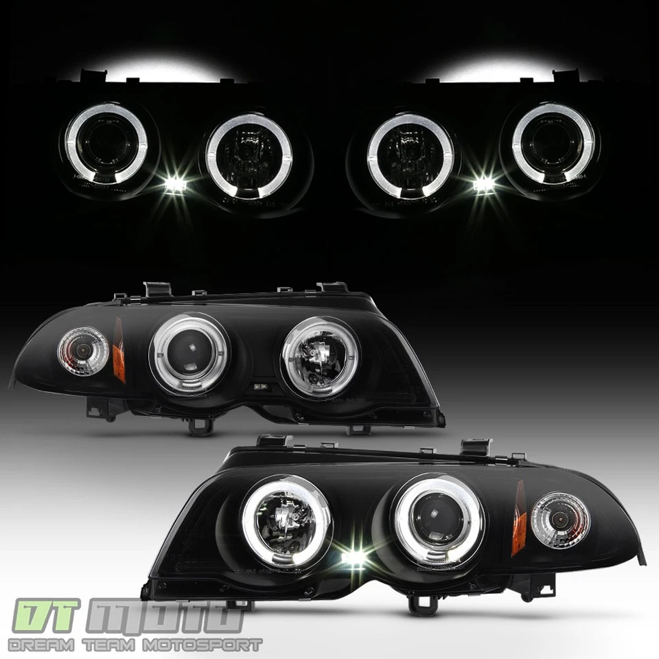 Black Smoke 1999-2001 BMW E46 325i 323i 328i Sedan LED Halo Projector Headlights - Image 3 of 4