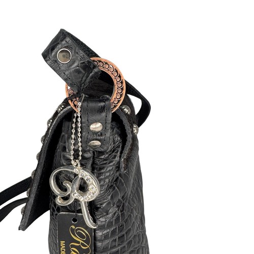 Raviani Neu mit Etikett Cowgirl Kuhfell Fell & Kroko mit Kristall Muschel Tasche schwarz Handtasche hergestellt in den USA - Bild 15 von 17