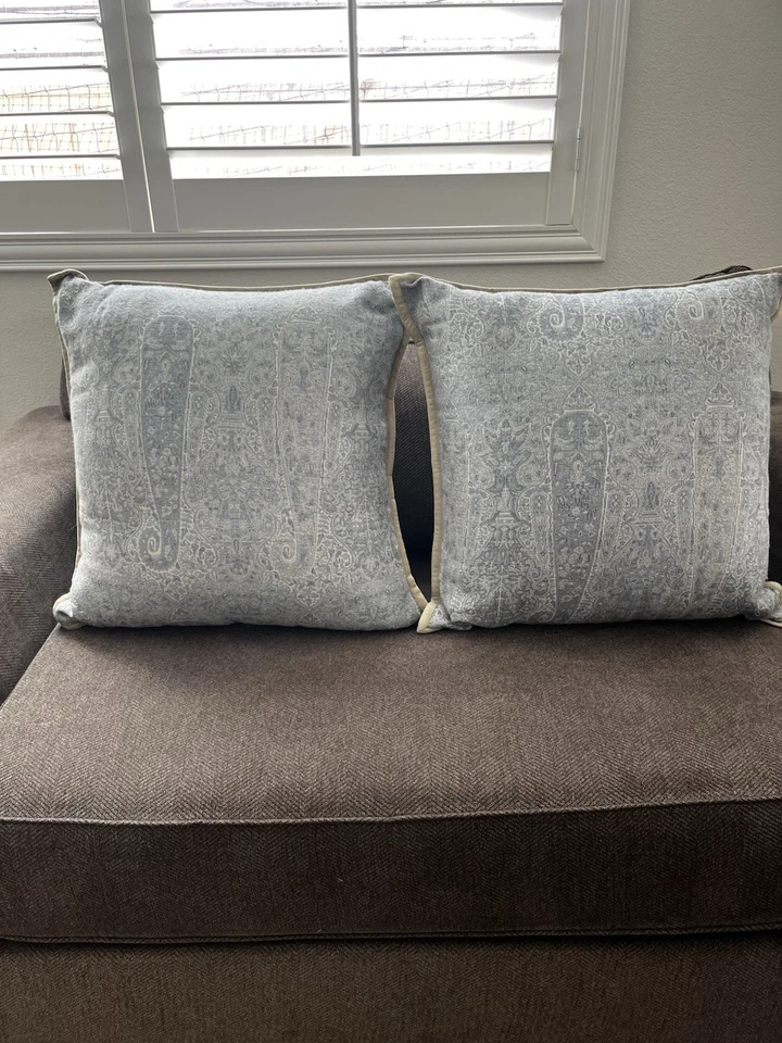 "Almohada grande vintage (2) Ralph Lauren lana azul paisley ~ 24"" x 24""" Foto 2 de 4