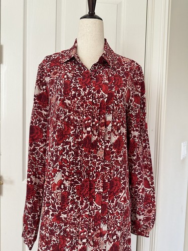 Tory Burch Size 8 Women’s 100% Silk Cora Long Sleeve Floral Shirt Dress Red - Picture 5 of 22