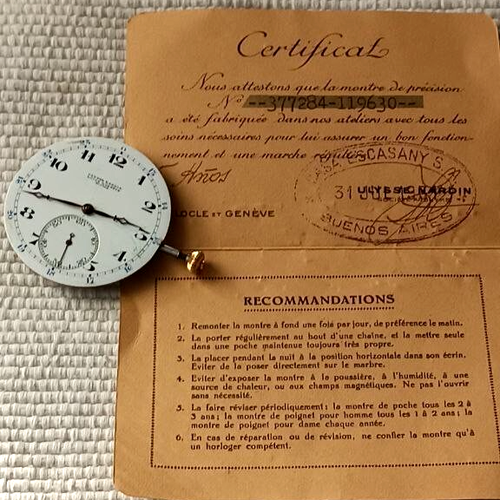 EXTRA FINE ULYSSE NARDIN ENAMEL DIAL STEM AT 3 POCKET WATCH MOVEMENT AND PAPER - Picture 2 of 9