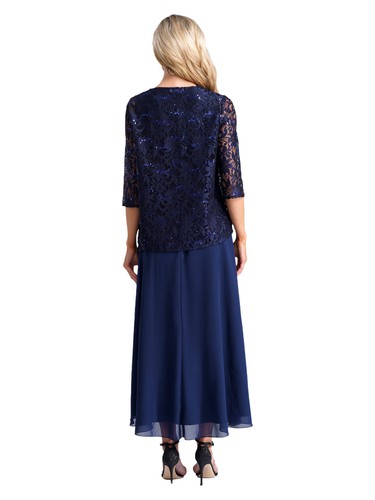 Women~Dress+Shawl Cape Sets Sparkly Sequin Chiffon Mother Wedding Party Oversize - Bild 6 von 73