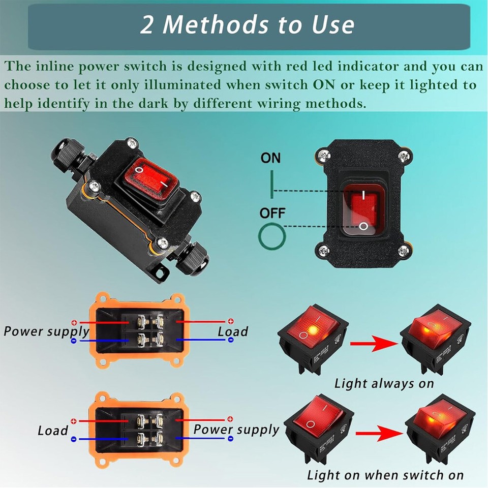 Outdoor ON/Off Toggle Switch DC SWITCH 12V Inline Cord Switch IP67 ...