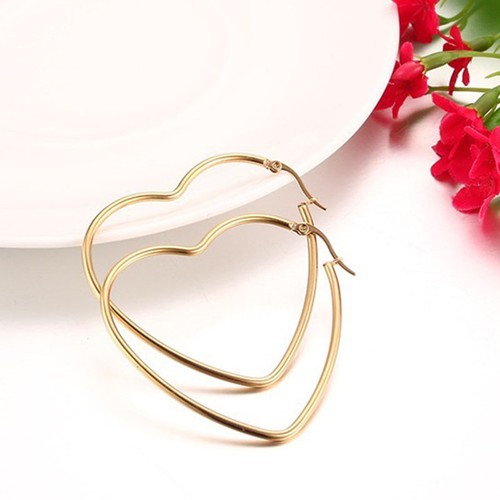 Pendientes de compromiso corazón de acero inoxidable enchapados en oro de 18 K para mujer - Imagen 3 de 6