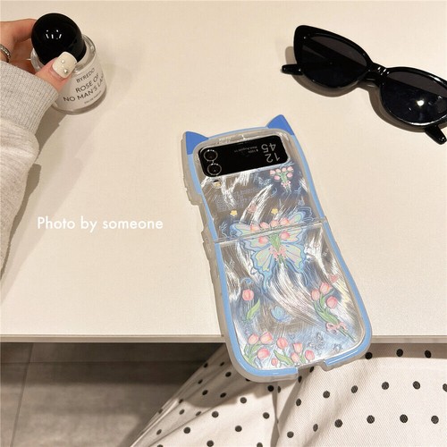 Cartoon Butterfly & Flowers Phone Case with Chain for Samsung Galaxy Z Flip 6/5 - 第 18/19 張圖片