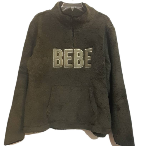 NEW BEBE Fleece Pullover Top Logo Sherpa 1/4 Zip Size Medium Long Sleeves Green