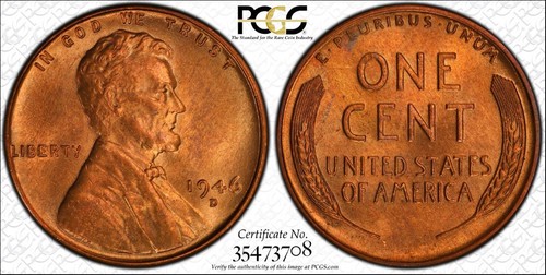 1946-D/D 1C PCGS MS65RD RPM-4 #20/Top 50 RPMs-8 TrueView -RicksCafeAmerican.com - Imagen 1 de 12