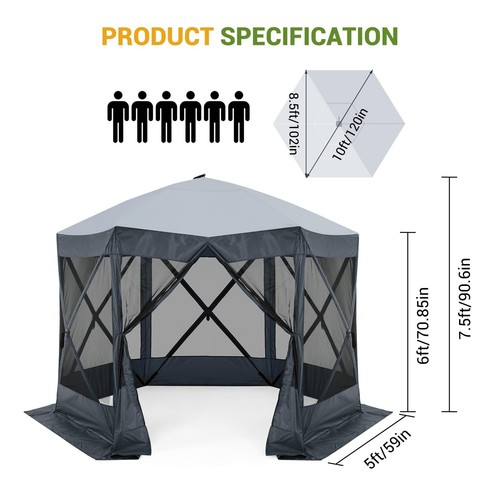 10 X 10 Ft Pop Up Gazebo with Mosquito Netting Porch Canopy Outdoor Folding Tent - Picture 8 of 8