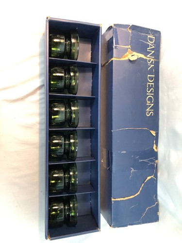 set of 6 dansk green glass candle holder IHQ all signed  partial box MCM vintage - Picture 5 of 6