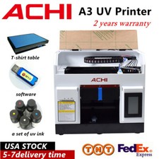 ACHI A3 UV Printer Epson1390 Flatbed Cylindrical Glass Metal Rotary Axis INK USA
