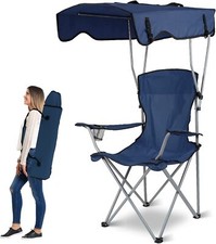 Foldable Camp Chair w/ Shade Canopy Cup Holder Heavy Duty UPF 50 Sun Protection