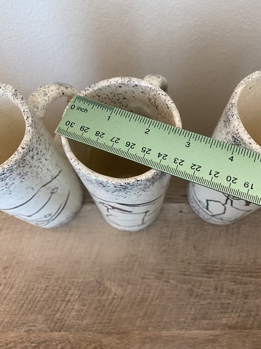 Set Of 4 Handmade Tall Coffee Cups with Funny Skiers Hot Chocolate Pottery Mugs - Picture 8 of 18