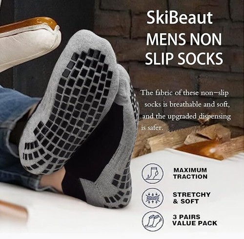 Ankle Men Socks Low Cut Non Slip Grips Cushion Socks 3 8-10 #1 Black(3 Pairs) - Picture 2 of 7