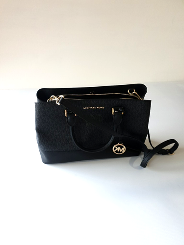 Michael Kors Pebbled Leather Dome Tote Crossbody Womens HandBag Black Brown - Picture 5 of 19