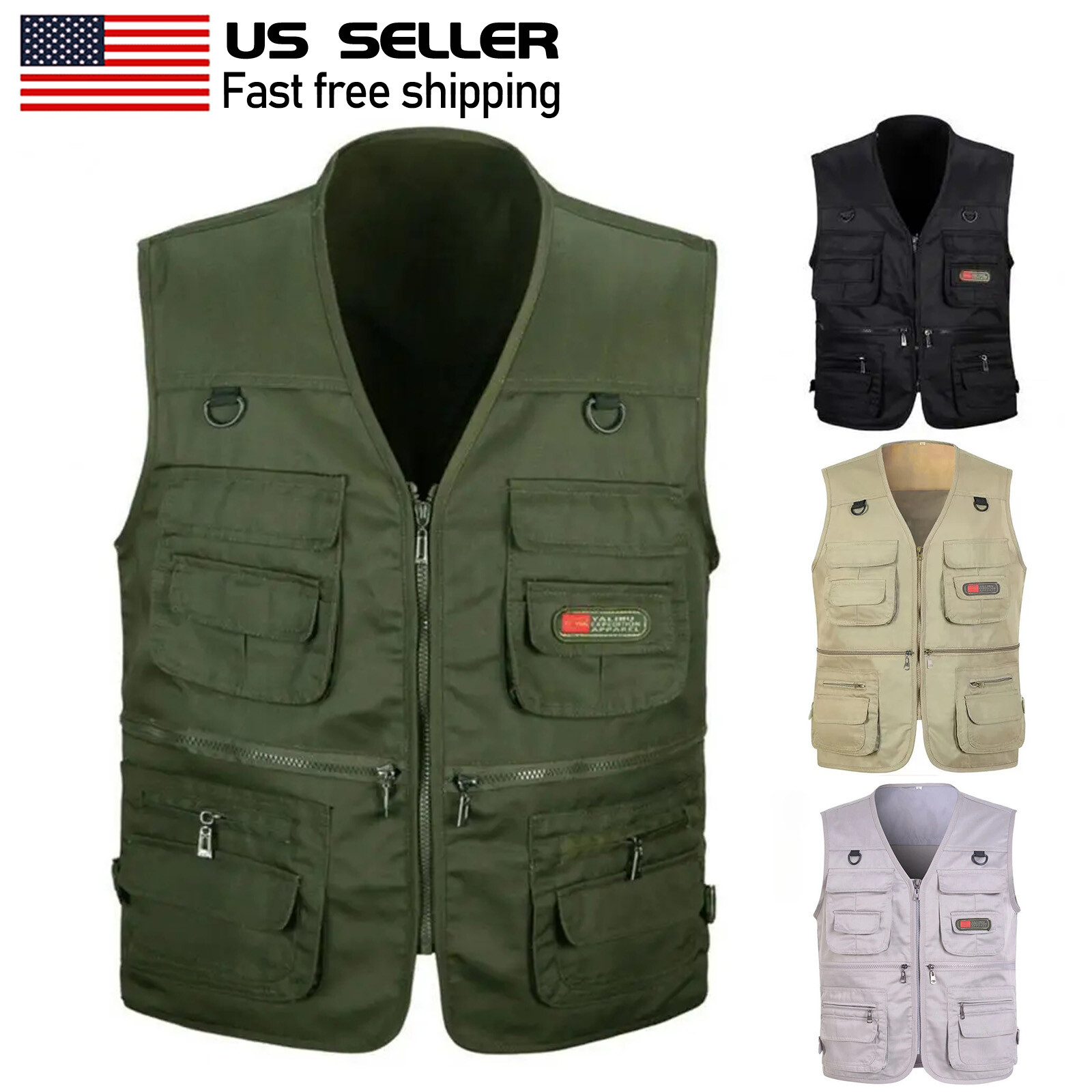 Men's Fishing Vest Work Safari Travel Photo Cargo 10 Pockets Waistcoat Jacket