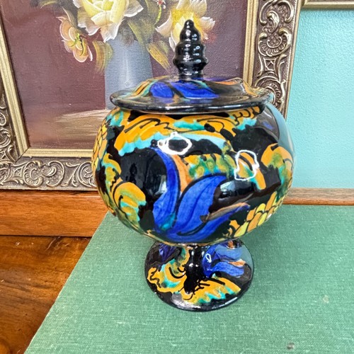 Barattolo porta caramelle vintage fatto a mano in ceramica con coperchio disegno floreale *FIRMATO* - Foto 9 di 13