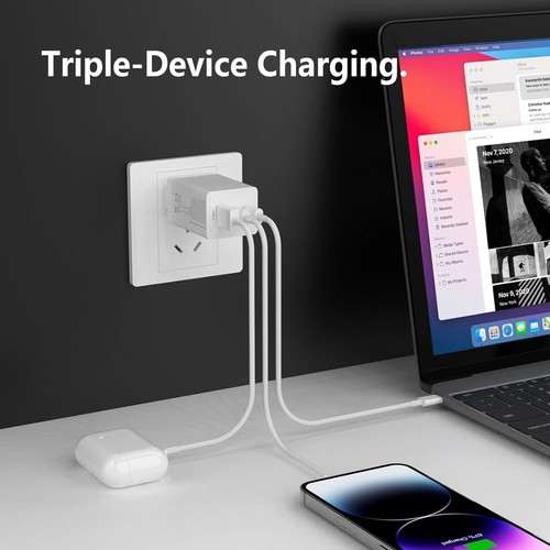 67W USB C Wall Charger, 3 Port GaN PD USB C/QC 3.0 Fast Charger, Portable Travel - Picture 2 of 7