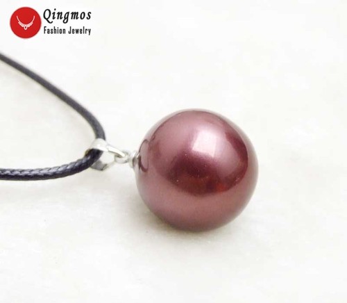 18mm Round Brown Sea Shell Pearl Pendant Necklace for Women Cord Chokers 17-18" - Picture 24 of 33