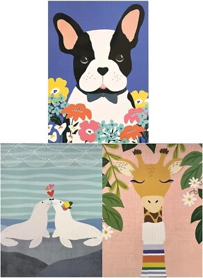2 Pocket Portfolio Folders 3-Hole Punched Boxer Giraffe Seal Set of 3 Letter Sz