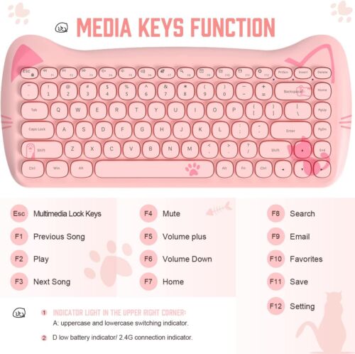 2.4GHz wireless keyboard &mouse+wireless Bluetooth headset 84 Key Cute Keyboard - Picture 43 of 51