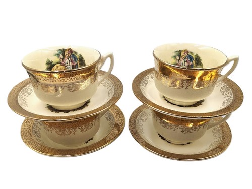 De Colección Crest O Gold Sabin 4 Tazas 4 Platillos 4 Cuencos de Salsa 22K Años 30 Muy Bueno (H2) - Imagen 2 de 15