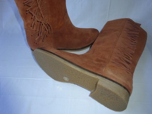 Lucky Brand Boots LK-Grayer Tall Boots Leather Brown Fringe Boots New 8.5M - Picture 9 of 12