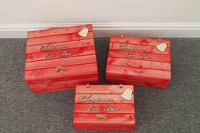 Christmas Eve Wooden Box Red Solid Pine Wood Decoupage Storage Gift Crate