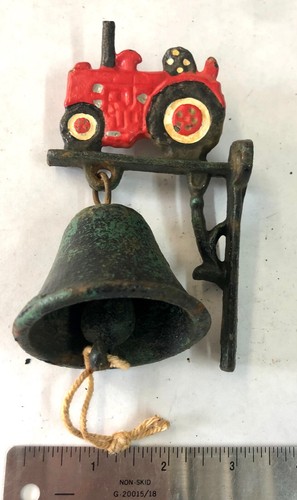 Vintage Gusseisen 5,5" Wandglocke mit rotem Traktor lackiert massive Glocke SM - Bild 3 von 4