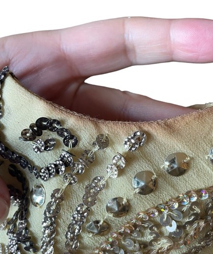 Shail K Womens Sz 4 Silk Sequin Short Cocktail Dress Beaded Prom Dress Gold - Picture 9 of 9