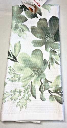 KITCHENAID KITCHEN TOWELS (2) WATERCOLOR FLORAL THYME GREEN 100% COTTON NIP