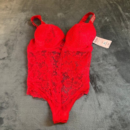 Juicy Couture Lace Bodysuit Lingerie Teddy Romper Cherry Amore Red Large NWT